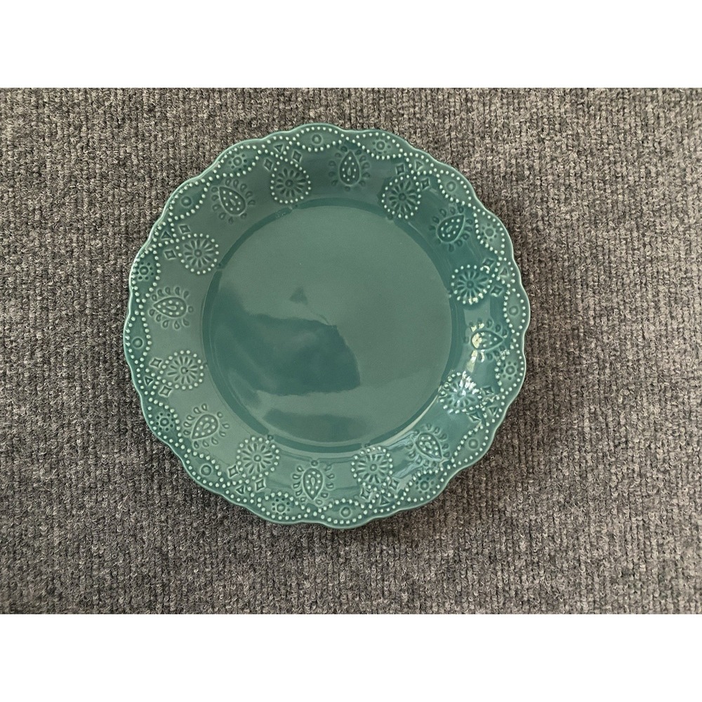 The Pioneer Woman Cowboy Lace 8.5" Teal Ceramic Salad Plate Scalloped